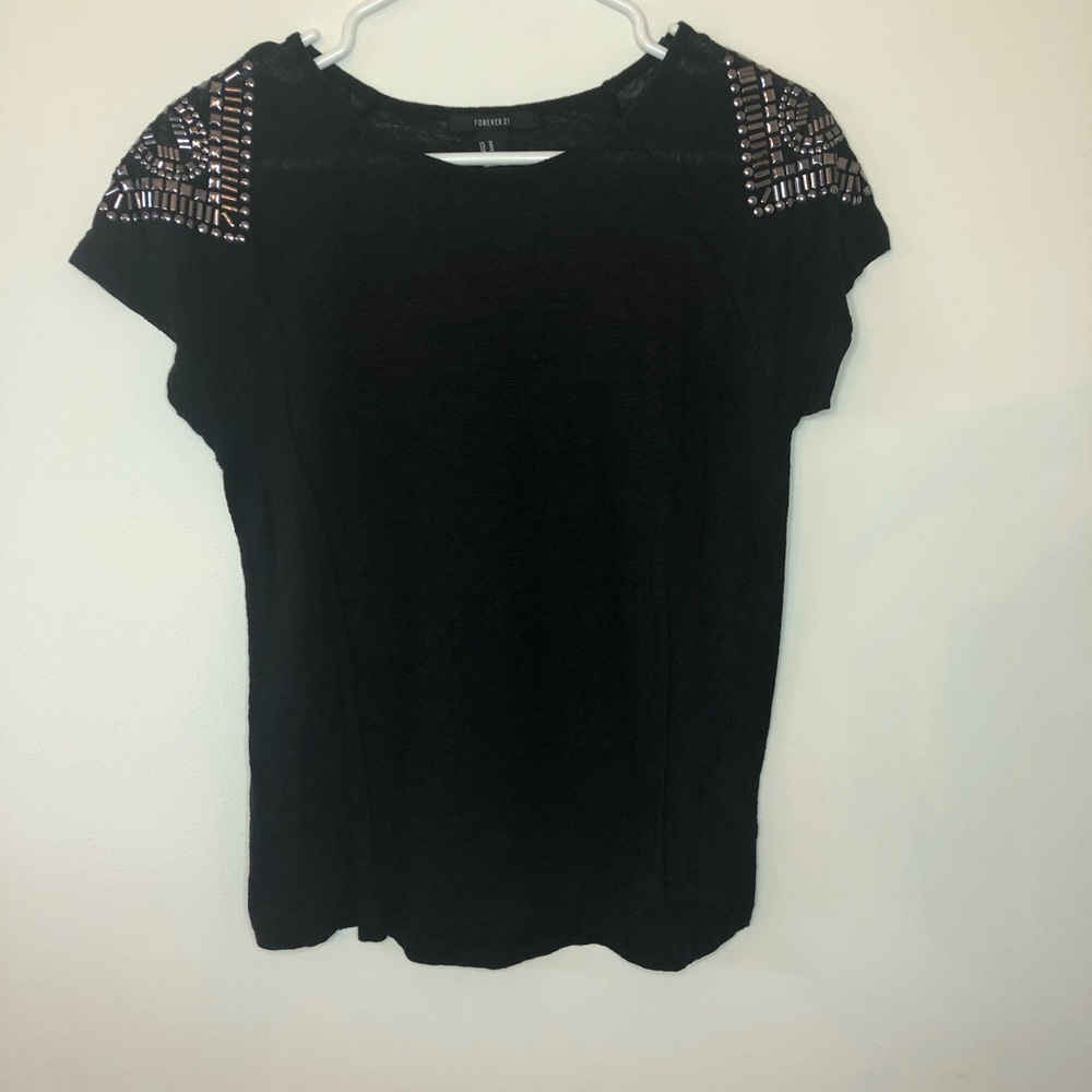 Black Tee with studded shoulder design